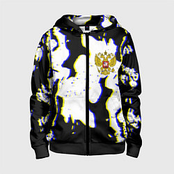 Толстовка на молнии детская Россия герб глитч, цвет: 3D-черный