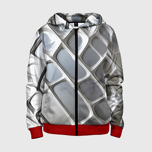 Детская толстовка на молнии Полированный металл серебряный / 3D-Красный – фото 1