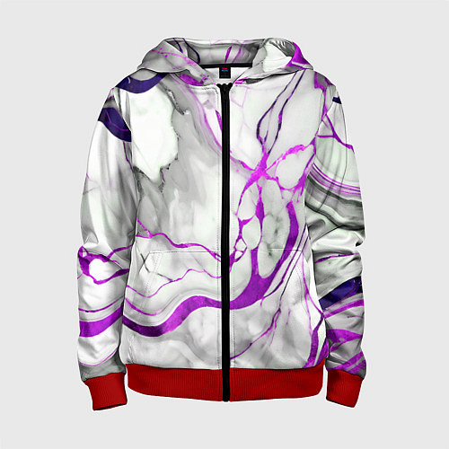 Детская толстовка на молнии Фиолетово-белый мрамор / 3D-Красный – фото 1