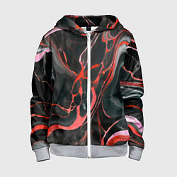 Толстовка на молнии детская Красно-чёрный мрамор, цвет: 3D-меланж