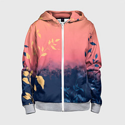 Толстовка на молнии детская Листья на сине-розовом фоне - нейросеть, цвет: 3D-меланж