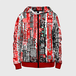 Толстовка на молнии детская Киберпанк паттерн красный, цвет: 3D-красный