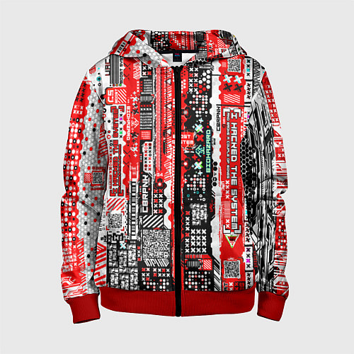 Детская толстовка на молнии Киберпанк паттерн красный / 3D-Красный – фото 1