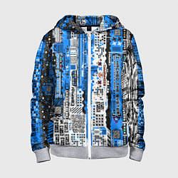 Толстовка на молнии детская Киберпанк паттерн синий, цвет: 3D-меланж