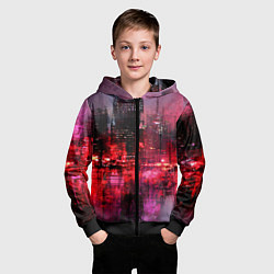 Толстовка на молнии детская Огни города мастихином - нейросеть, цвет: 3D-черный — фото 2