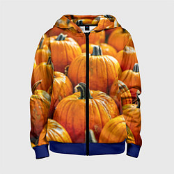 Толстовка на молнии детская Много тыкв, цвет: 3D-синий