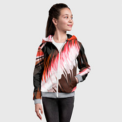 Толстовка на молнии детская Красно-белая абстракция на чёрном фоне, цвет: 3D-меланж — фото 2