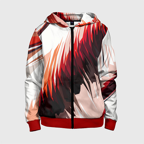 Детская толстовка на молнии Чёрно-красные острые полосы на белом фоне / 3D-Красный – фото 1