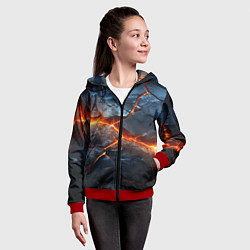 Толстовка на молнии детская Черная треснутая плита - текстура, цвет: 3D-красный — фото 2