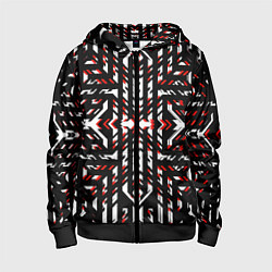 Толстовка на молнии детская Чёрно-красные диагональные полосы на белом фоне, цвет: 3D-черный