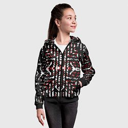 Толстовка на молнии детская Чёрно-красные диагональные полосы на белом фоне, цвет: 3D-черный — фото 2