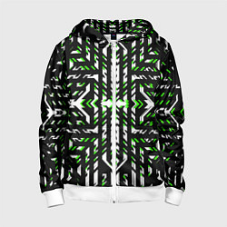 Толстовка на молнии детская Чёрно-зелёный диагональные полосы на белом фоне, цвет: 3D-белый