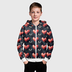 Толстовка на молнии детская Геометрические сердечки, цвет: 3D-белый — фото 2