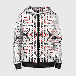 Толстовка на молнии детская Чёрно-красные диагональные полосы на белом фоне, цвет: 3D-черный
