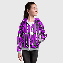 Толстовка на молнии детская Чёрно-фиолетовые техно полосы на белом фоне, цвет: 3D-меланж — фото 2