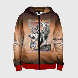 Толстовка на молнии детская Волки с надписью, цвет: 3D-красный