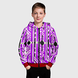 Толстовка на молнии детская Бело-фиолетовые техно полосы на чёрном фоне, цвет: 3D-красный — фото 2