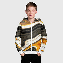 Толстовка на молнии детская Волнистые чёрно-жёлтые полосы на белом фоне, цвет: 3D-белый — фото 2