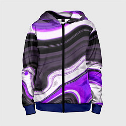 Толстовка на молнии детская Волнистые горизонтальные чёрно-фиолетовые полосы н, цвет: 3D-синий