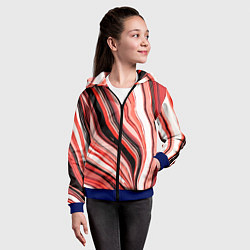 Толстовка на молнии детская Волнистые вертикальные чёрно-красные полосы, цвет: 3D-синий — фото 2