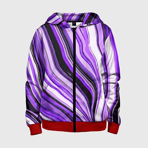 Детская толстовка на молнии Волнистые вертикальные чёрно-фиолетовые полосы / 3D-Красный – фото 1