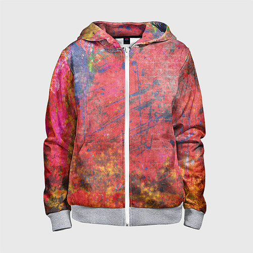 Детская толстовка на молнии Абстракция - red yellow grunge / 3D-Меланж – фото 1