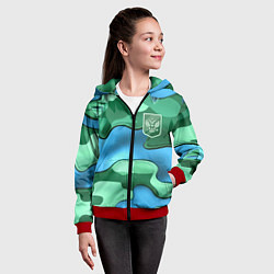 Толстовка на молнии детская Зелено-голубой камуфляж и герб РФ, цвет: 3D-красный — фото 2