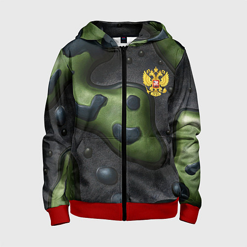 Детская толстовка на молнии Объемный абстрактный камуфляж / 3D-Красный – фото 1