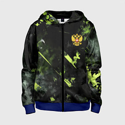 Толстовка на молнии детская Зеленая краска в виде камуфляжа, цвет: 3D-синий