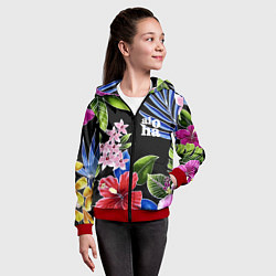 Толстовка на молнии детская Tropical flowers - aloha, цвет: 3D-красный — фото 2