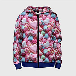 Толстовка на молнии детская Карамельные сердечки, цвет: 3D-синий
