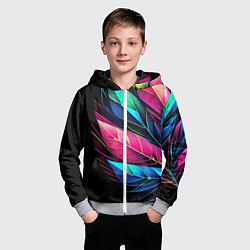 Толстовка на молнии детская Букет из цветных перьев - неон, цвет: 3D-меланж — фото 2