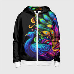 Толстовка на молнии детская Neon peacock - art, цвет: 3D-белый