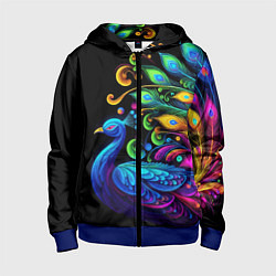 Толстовка на молнии детская Neon peacock - art, цвет: 3D-синий