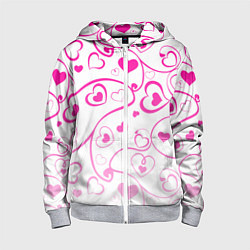 Толстовка на молнии детская Узорные сердца, цвет: 3D-меланж