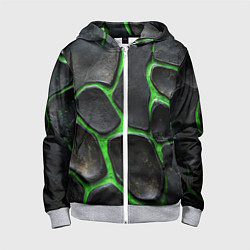 Толстовка на молнии детская Черная потертая текстура на зеленом фоне, цвет: 3D-меланж