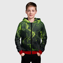 Толстовка на молнии детская Зеленые волокна - текстура, цвет: 3D-красный — фото 2
