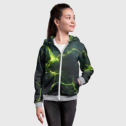 Толстовка на молнии детская Разбитая плита с зеленым светом, цвет: 3D-меланж — фото 2
