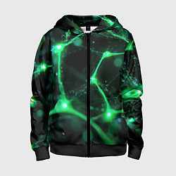 Толстовка на молнии детская Зеленый нейроны, цвет: 3D-черный