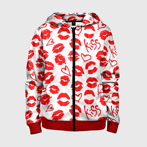 Детская толстовка на молнии Губы и сердца / 3D-Красный – фото 1