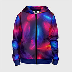 Толстовка на молнии детская Вспыхивающие перья - неоновое свечение, цвет: 3D-синий