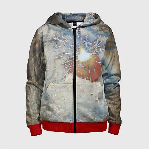 Детская толстовка на молнии Искрящийся мандарин на снегу / 3D-Красный – фото 1