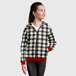 Толстовка на молнии детская Черно белая гусиная лапка, цвет: 3D-красный — фото 2