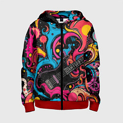 Толстовка на молнии детская Psychedelic abstract guitar, цвет: 3D-красный