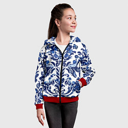 Толстовка на молнии детская Гжель русский узор акварель, цвет: 3D-красный — фото 2