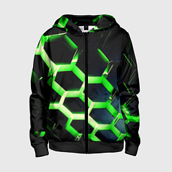 Толстовка на молнии детская Neon Honeycombs, цвет: 3D-черный