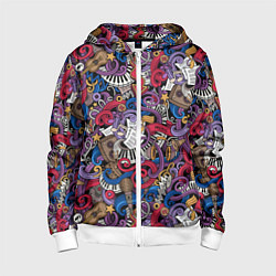 Толстовка на молнии детская Музыкальный коллаж, цвет: 3D-белый