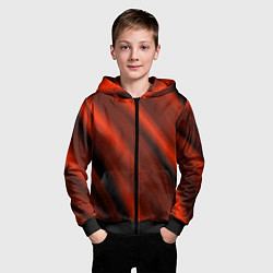 Толстовка на молнии детская Красно-оранжевый полосы текстурные с затемнением, цвет: 3D-черный — фото 2