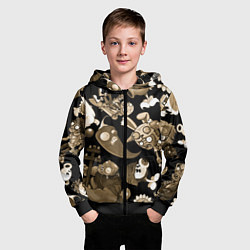 Толстовка на молнии детская Растения против зомби в бежевом цвете, цвет: 3D-черный — фото 2