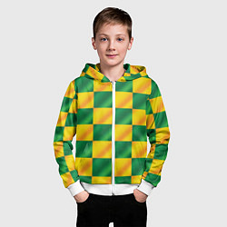 Толстовка на молнии детская Желтый и зеленый геометрический паттерн, цвет: 3D-белый — фото 2